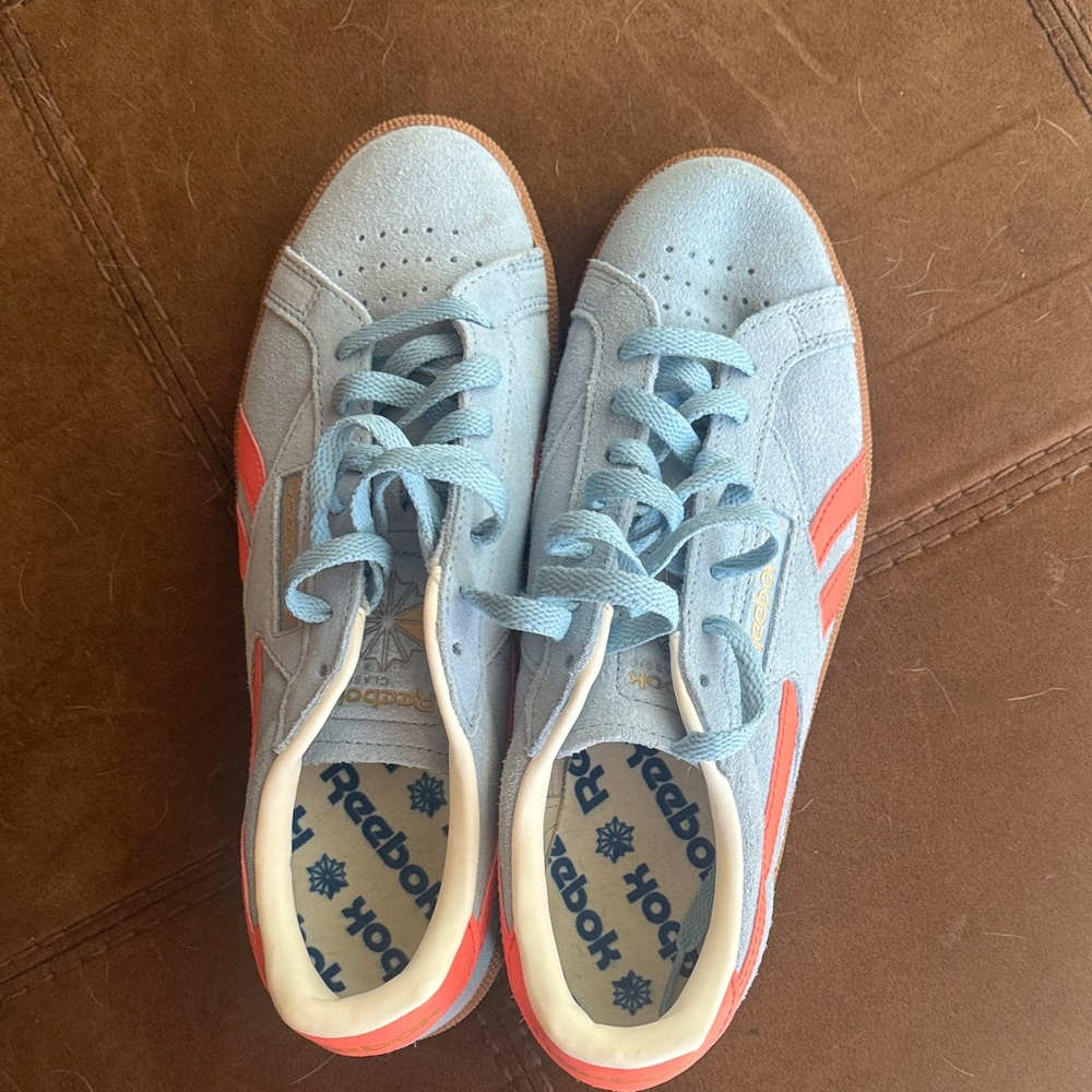 Reebok women Classic Light Blue & Coral Suede Sneakers
